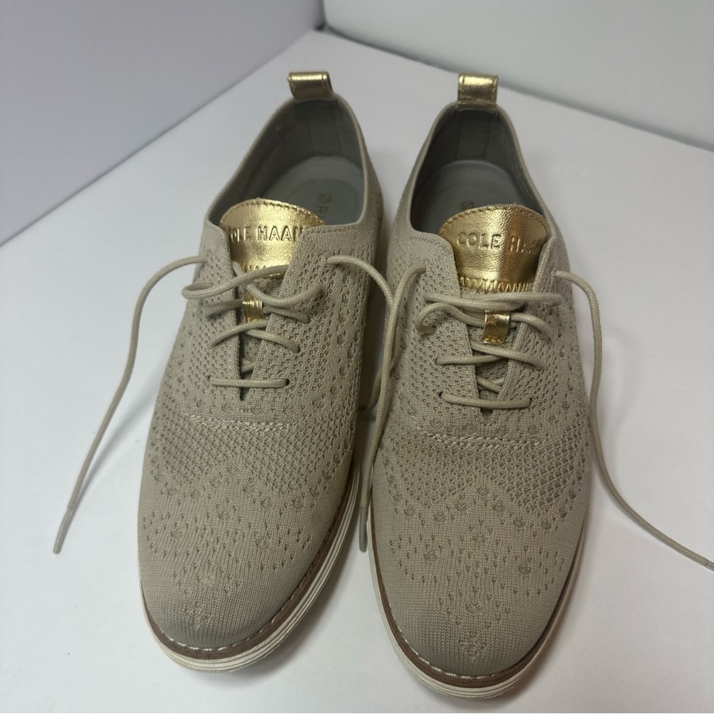 Cole Haan Tan and Gold Oxfords with Minimalist Design